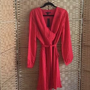 Long Sleeve, V-Neck Banana Rep Dress with lining